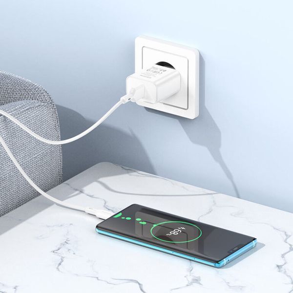 Мережевий зарядний пристрій з кабелем BOROFONE BA72A Spring single port QC3.0 charger set(Type-C) 18W White 109227854 фото