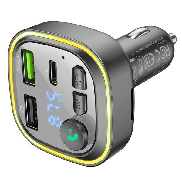 АЗП з FM-модулятором BOROFONE BC48 Broad QC3.0 car BT FM transmitter 18W Black 297311263 фото