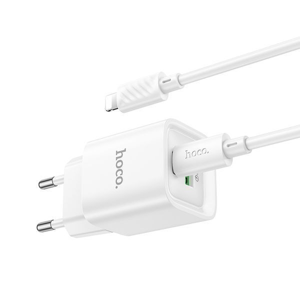 Мережевий зарядний пристрій з кабелем HOCO C147A Charm PD20W+QC3.0 charger set (C to iP)(EU) White 508495914 фото