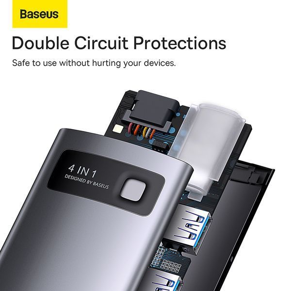 USB-хаб Baseus Metal Gleam Series 4-in-1 Multifunctional Type-C HUB Docking Station Gray（Type-C to USB3.0*4） 654888590 фото
