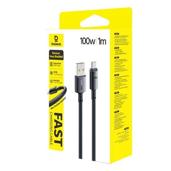 Кабель Baseus New Braided Fast Charging Cable USB-A to USB-C 100W/7.5W 1m Cosmic Black 235706414 фото