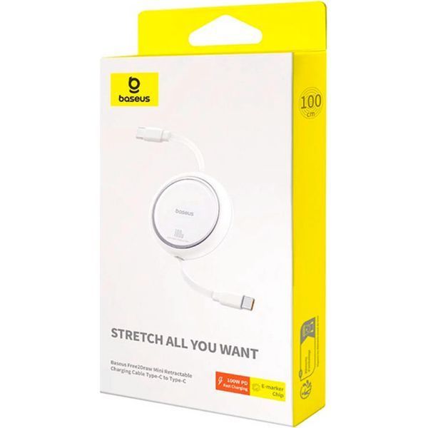 Кабель Baseus Free2Draw Mini Retractable Charging Cable Type-C to Type-C 100W 1m Moon White 304222680 фото