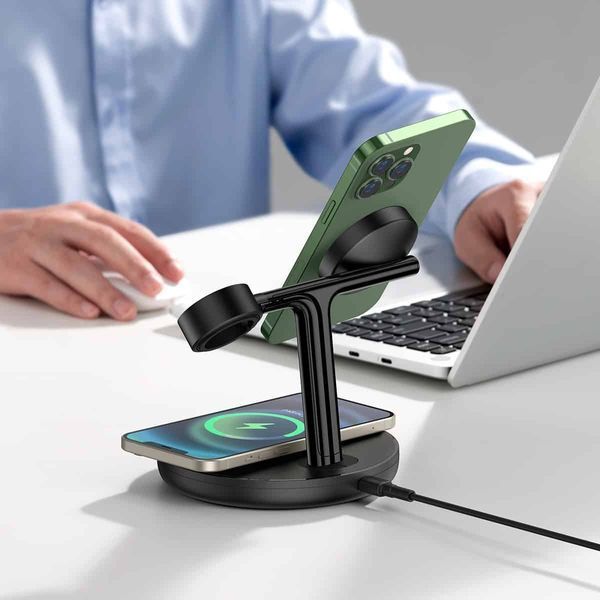 Беспроводное зарядное устройство Baseus Swan 3-in-1 Wireless Magnetic Charging Bracket 20W Black Universal version 111595876 фото