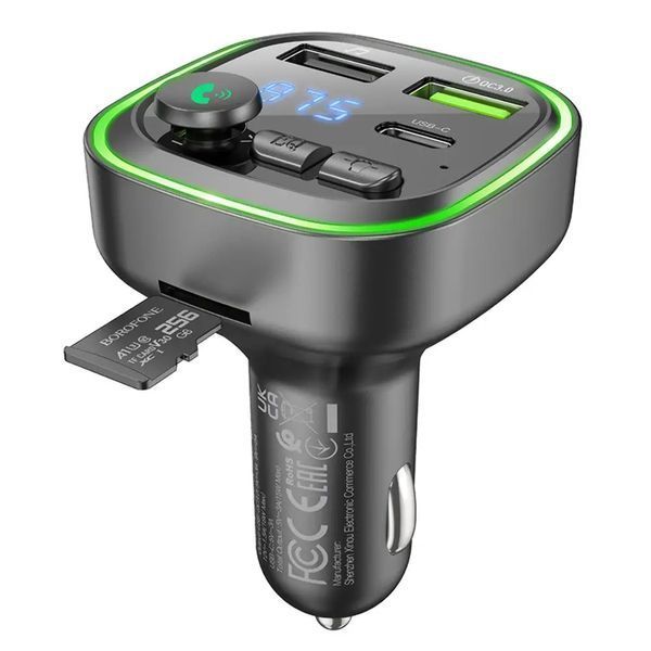 АЗП з FM-модулятором BOROFONE BC48 Broad QC3.0 car BT FM transmitter 18W Black 297311263 фото