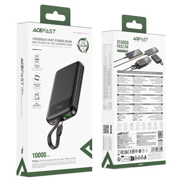 Зовнішній акумулятор ACEFAST M13 PD22.5W power bank with cable 10000mAh Black 131760178 фото