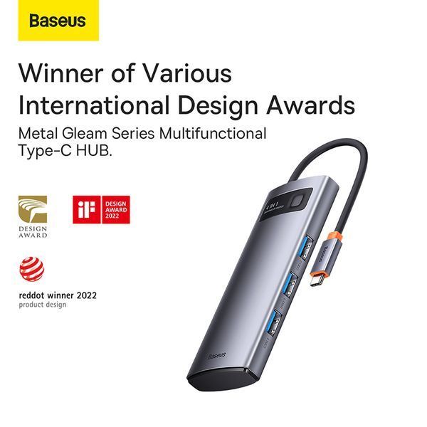 USB-хаб Baseus Metal Gleam Series 4-in-1 Multifunctional Type-C HUB Docking Station Gray（Type-C to USB3.0*4） 654888590 фото