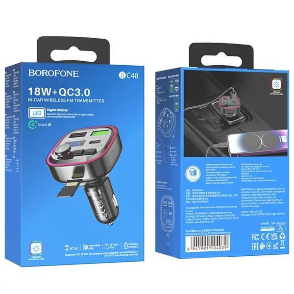 АЗП з FM-модулятором BOROFONE BC48 Broad QC3.0 car BT FM transmitter 18W Black 297311263 фото