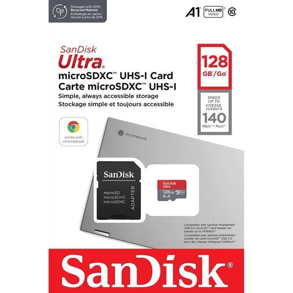 Карта памяти microSDXC (UHS-1) SanDisk Ultra 128Gb class 10 A1 (140Mb/s) (adapter SD) Imaging Packaging 349953732 фото