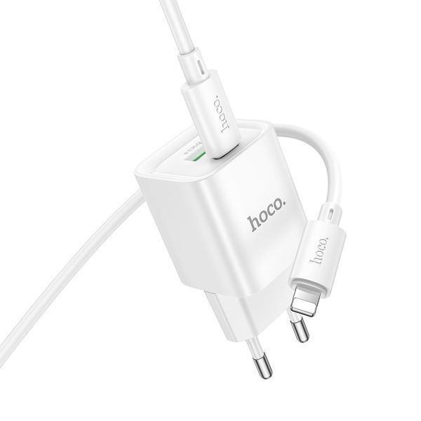 Мережевий зарядний пристрій з кабелем HOCO C147A Charm PD20W+QC3.0 charger set (C to iP)(EU) White 508495914 фото