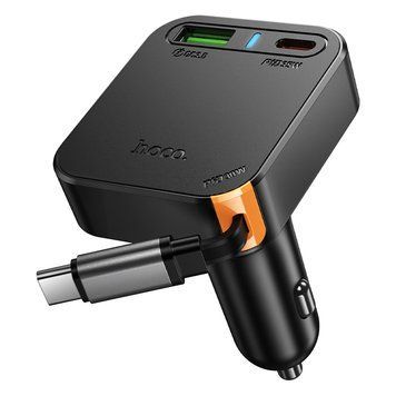 Автомобільний зарядний пристрій HOCO NZ18 Guardian PD65W(2C1A) car charger with retractable cable Black 904568498 фото