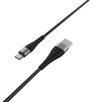 Кабель BOROFONE BX32 USB to Type-C 2.4A, 1m, nylon, aluminum+TPE connectors, Black 146688031 фото