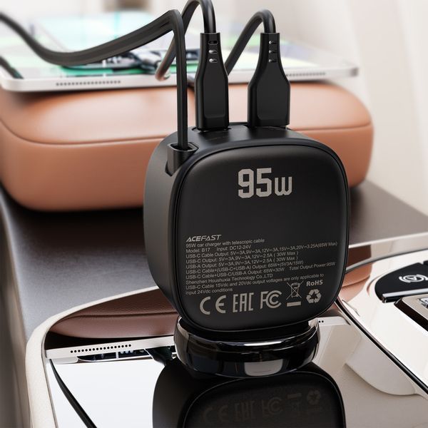 Автомобільний зарядний пристрій ACEFAST B17 95W car charger with telescopic cable Black 770485476 фото