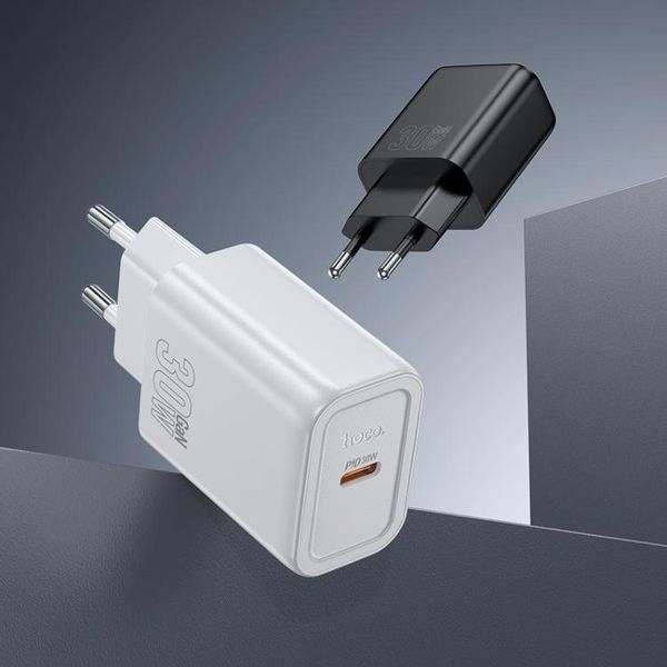 Мережевий зарядний пристрій HOCO N62 Gentle single port PD30W charger (EU) Black 705287471 фото