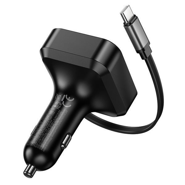 Автомобильное зарядное устройство HOCO NZ18 Guardian PD65W(2C1A) car charger with retractable cable Black 904568498 фото