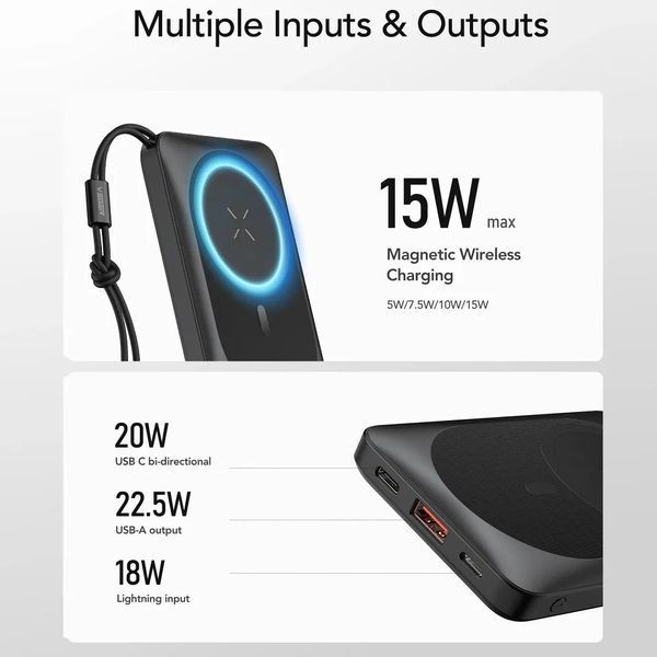 Зовнішній акумулятор VEGER 10000 mAh with wireless charging compatible with MagSafe PD QC3.0 2A 20W MagOn (VP1151 / W1151) white 102507118 фото