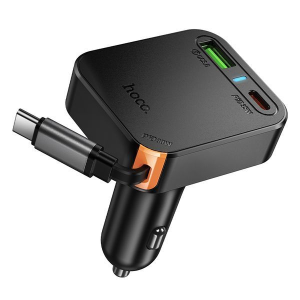 Автомобильное зарядное устройство HOCO NZ18 Guardian PD65W(2C1A) car charger with retractable cable Black 904568498 фото