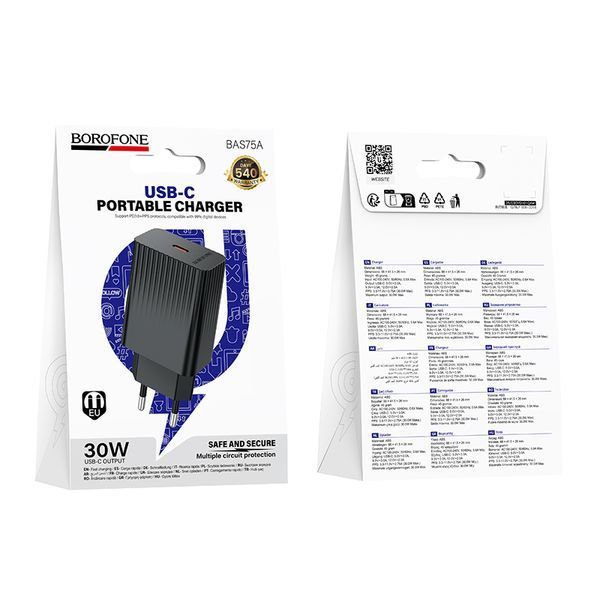 Мережевий зарядний пристрій BOROFONE BAS75A Source single port PD30W charger Black 569046448 фото