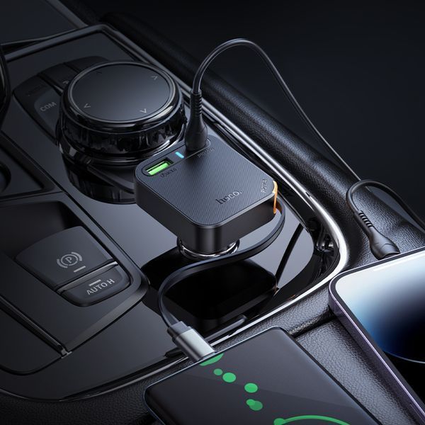 Автомобильное зарядное устройство HOCO NZ18 Guardian PD65W(2C1A) car charger with retractable cable Black 904568498 фото
