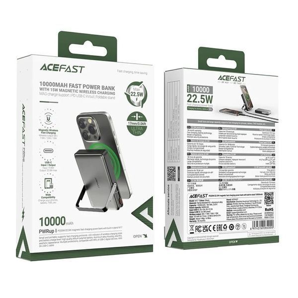 Зовнішній акумулятор ACEFAST M17 PD20W/22.5W magnetic fast charging power bank with built-in stand 10000mAh Black 216962669 фото