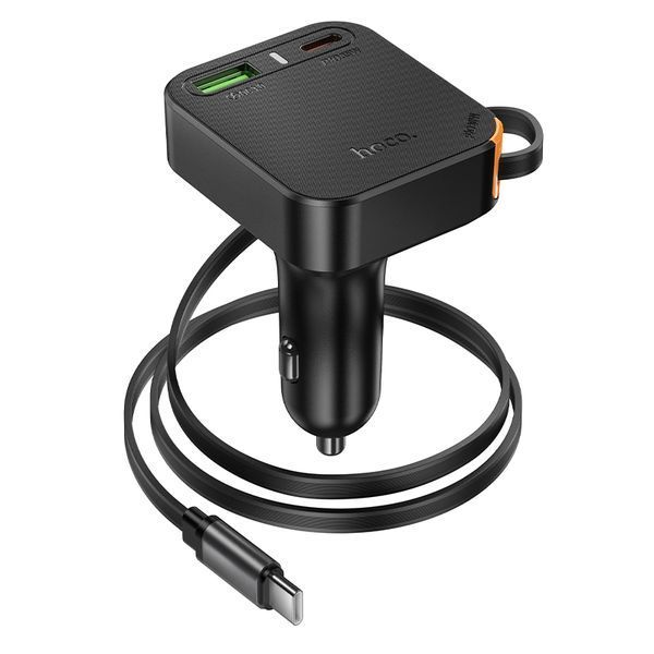 Автомобильное зарядное устройство HOCO NZ18 Guardian PD65W(2C1A) car charger with retractable cable Black 904568498 фото