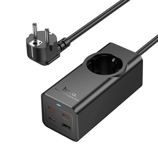 Сетевой подовжувач HOCO NS9 Wisdom 1-position (PD67W/3C1A) desktop socket (EU/GER) (2 m) Black 106690900 фото