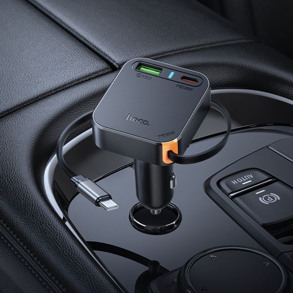 Автомобильное зарядное устройство HOCO NZ18 Guardian PD65W(2C1A) car charger with retractable cable Black 904568498 фото