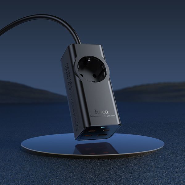 Сетевой подовжувач HOCO NS9 Wisdom 1-position (PD67W/3C1A) desktop socket (EU/GER) (2 m) Black 106690900 фото