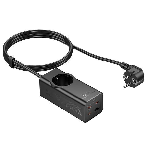 Сетевой подовжувач HOCO NS9 Wisdom 1-position (PD67W/3C1A) desktop socket (EU/GER) (2 m) Black 106690900 фото