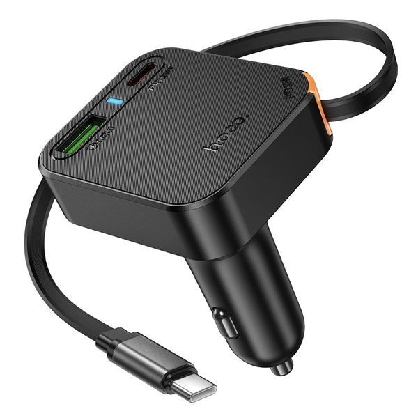 Автомобильное зарядное устройство HOCO NZ18 Guardian PD65W(2C1A) car charger with retractable cable Black 904568498 фото