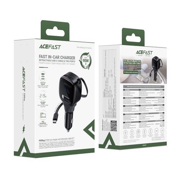 Автомобільний зарядний пристрій ACEFAST B17 95W car charger with telescopic cable Black 770485476 фото