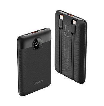 Внешний аккумулятор VEGER 10000 mAh with built-in cables Type C / Lightning PD QC3.0 2A 22,5W C11 (W1170) black 768317324 фото