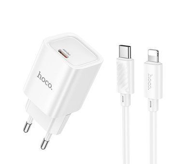 Мережевий зарядний пристрій з кабелем HOCO C148A Charm single port PD30W charger set (C to iP) (EU) White 461655813 фото