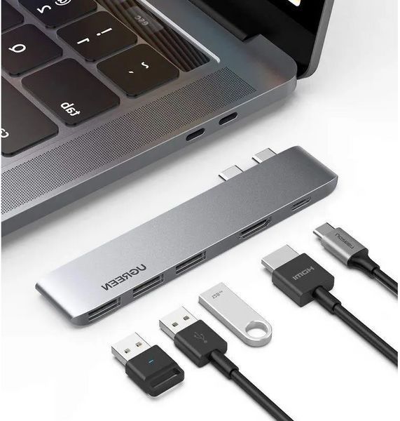 USB-Хаб UGREEN CM251 Dual USB-C To HDMI+3*USB 3.0 A+Type C Female Converter 454539348 фото