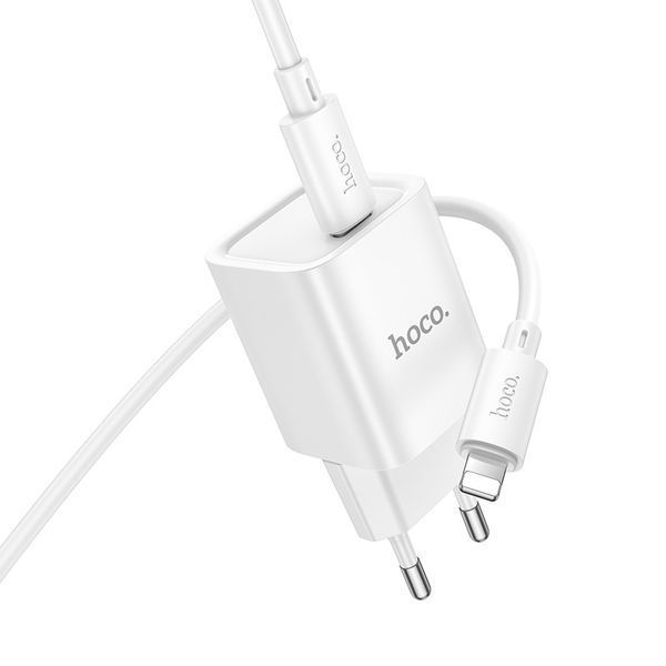 Мережевий зарядний пристрій з кабелем HOCO C148A Charm single port PD30W charger set (C to iP) (EU) White 461655813 фото