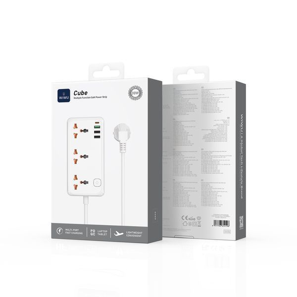Мережевий подовжувач WIWU 30W Cube Multiple Function GaN Power Strip 1C3A+3 sockets Wi-S005 EU White 303213513 фото
