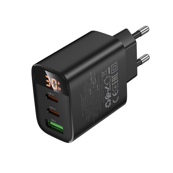 Сетевое зарядное устройство BOROFONE BA98A Ilustre PD30W (2C1A) charger with digital display (EU) Black 626462296 фото