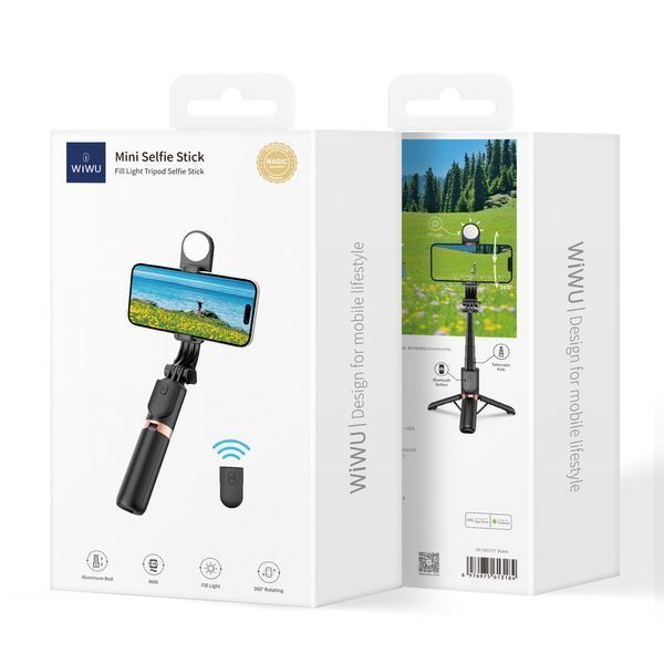 Селфи-трипод WIWU Mini Selfie Stick Wi-SE011 (with filled lights) Black 113135747 фото
