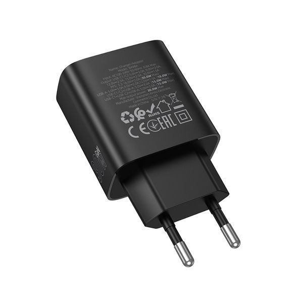 Сетевое зарядное устройство BOROFONE BA98A Ilustre PD30W (2C1A) charger with digital display (EU) Black 626462296 фото