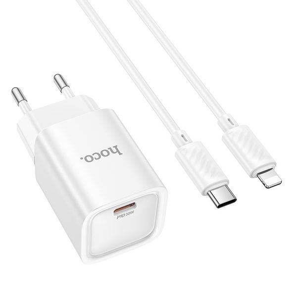 Мережевий зарядний пристрій з кабелем HOCO C148A Charm single port PD30W charger set (C to iP) (EU) White 461655813 фото