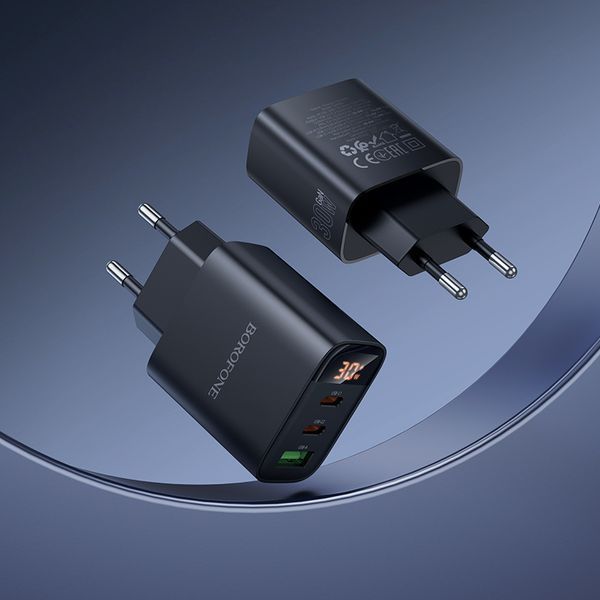 Сетевое зарядное устройство BOROFONE BA98A Ilustre PD30W (2C1A) charger with digital display (EU) Black 626462296 фото