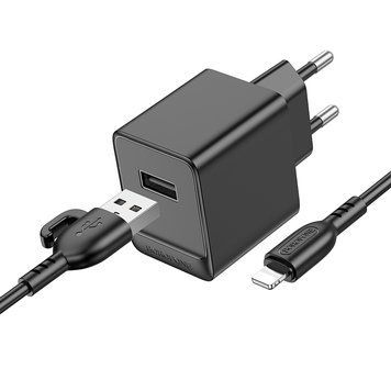 Мережевий зарядний пристрій з кабелем BOROFONE BAS11A Erudite single port charger set(iP) Black 104754174 фото