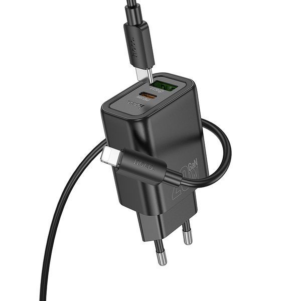 Мережевий зарядний пристрій з кабелем HOCO N61 Gentle PD20W+QC3.0 charger set(C to iP) Black 307357999 фото