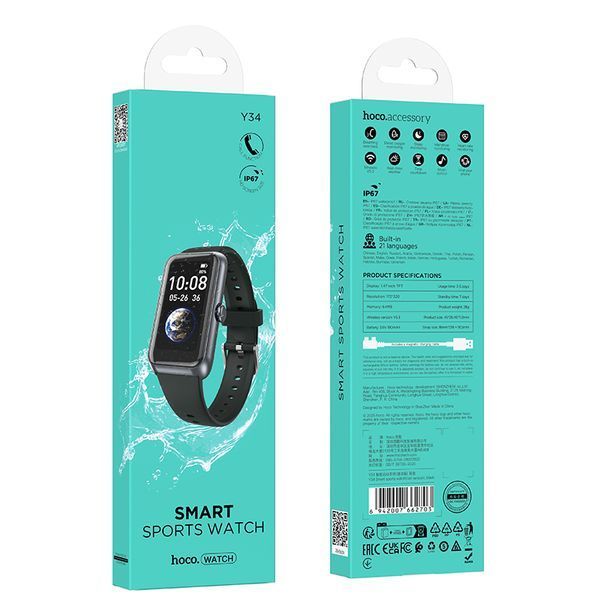 Смарт-годинник HOCO Y34 37mm. 180 mAh. IP67 Smart sports watch(call version) Silver 110059753 фото