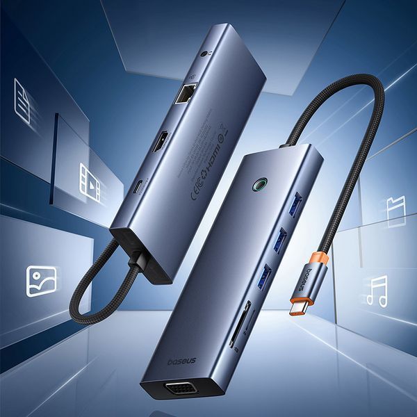 USB-хаб Baseus UltraJoy Series 10-Port HUB Docking Station Space Grey（Type-C to HDMI4K@60Hz*1+VGA*1+USB 3.0*3+PD*1+RJ45*1+SD/TF*1+3.5mm*1） 834958171 фото