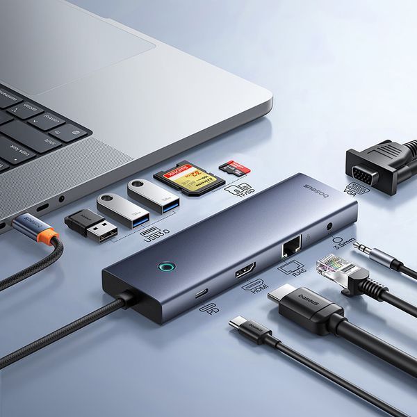 USB-хаб Baseus UltraJoy Series 10-Port HUB Docking Station Space Grey（Type-C to HDMI4K@60Hz*1+VGA*1+USB 3.0*3+PD*1+RJ45*1+SD/TF*1+3.5mm*1） 834958171 фото