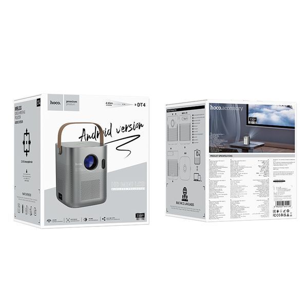 Проектор HOCO DT4 Wi-Fi 2.4/5 ГГц Smart full autofocus projector (720P Android version) EU 110330840 фото
