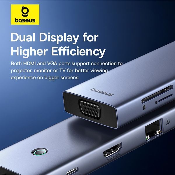 USB-хаб Baseus UltraJoy Series 10-Port HUB Docking Station Space Grey（Type-C to HDMI4K@60Hz*1+VGA*1+USB 3.0*3+PD*1+RJ45*1+SD/TF*1+3.5mm*1） 834958171 фото