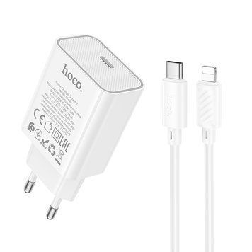 Мережевий зарядний пристрій з кабелем HOCO C143A Benefit single port PD20W charger set(C to iP) White 106178432 фото