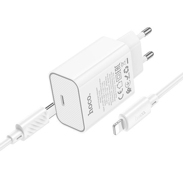Сетевое зарядное устройство с кабелем HOCO C143A Benefit single port PD20W charger set(C to iP) White 106178432 фото