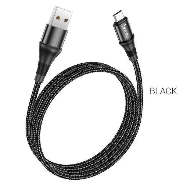 Кабель HOCO X50 USB to Micro 2.4A, 1m, nylon, aluminum connectors, Black 968452255 фото